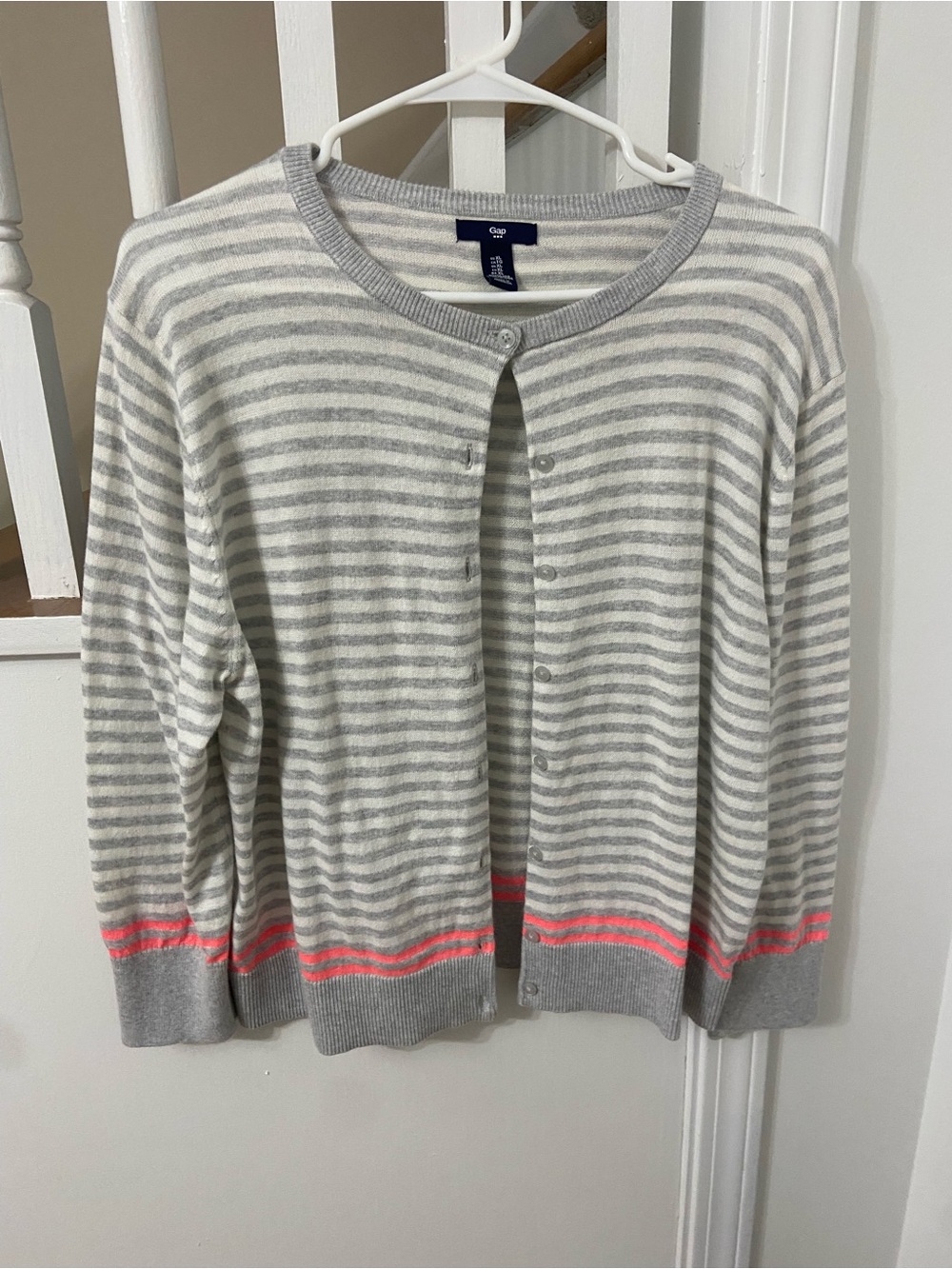 GAP Gray and Neon Pink Striped Cardigan